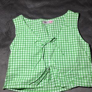 Gingham checkered green and white top size large